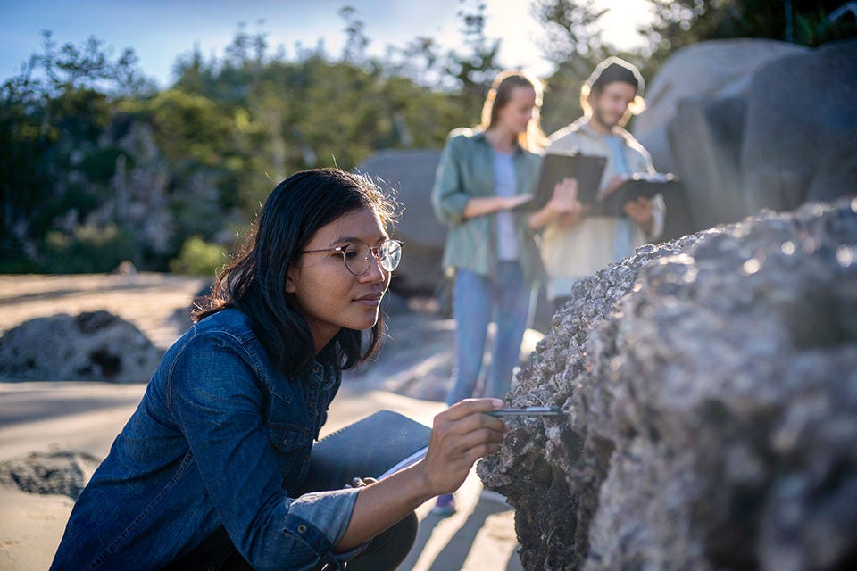 Environmental research students in Australian bushland. 