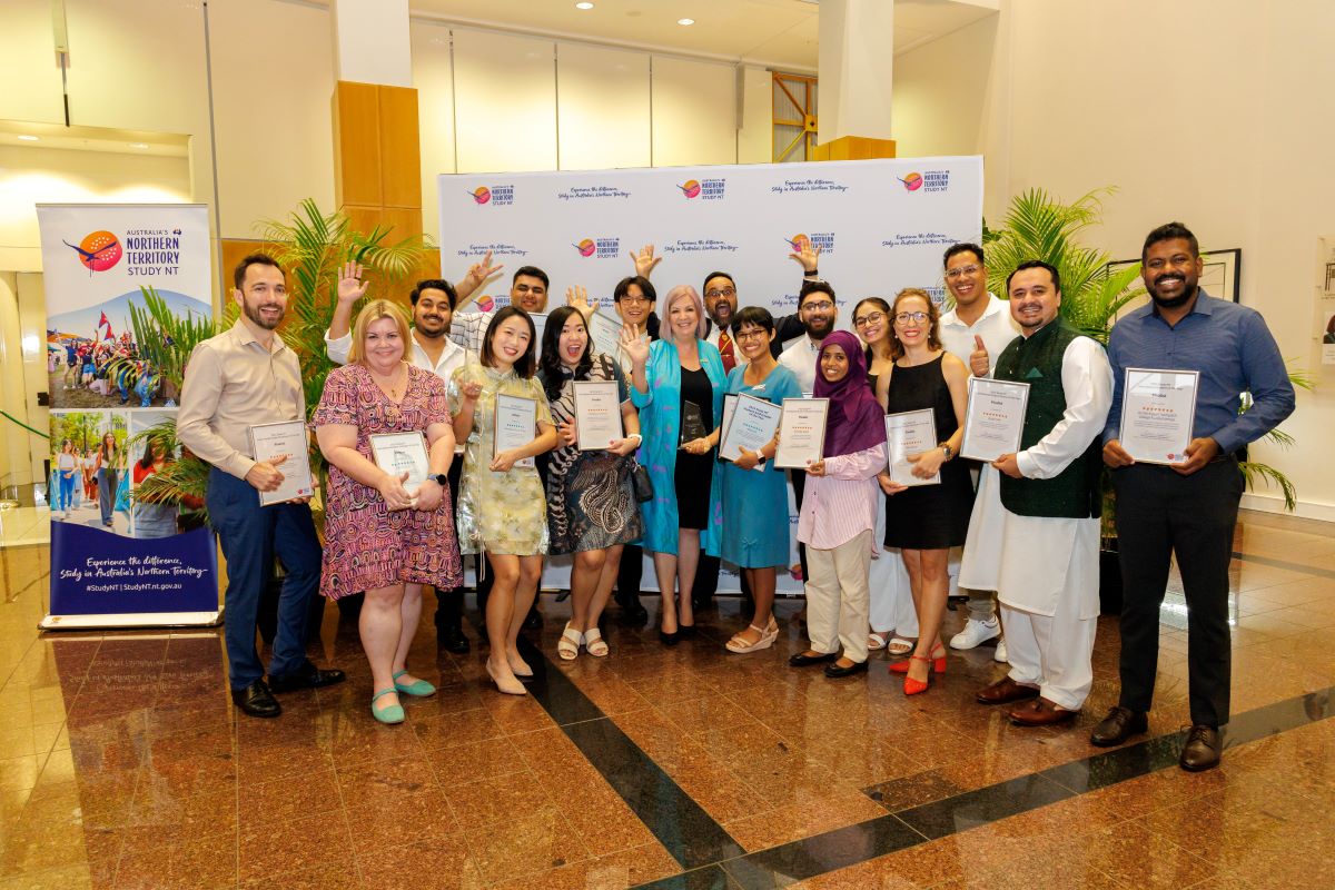 StudyNT Winners and finalists standing with their certificates smiling