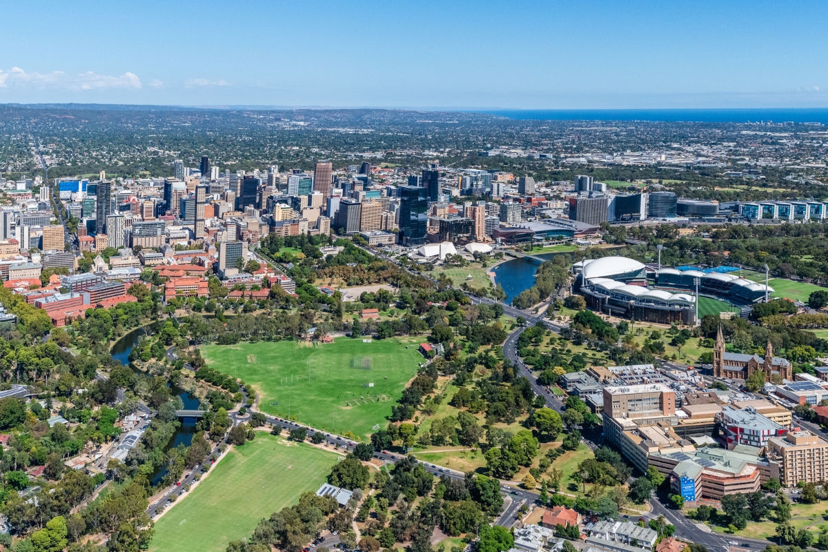 An aerial shot of Adelaide