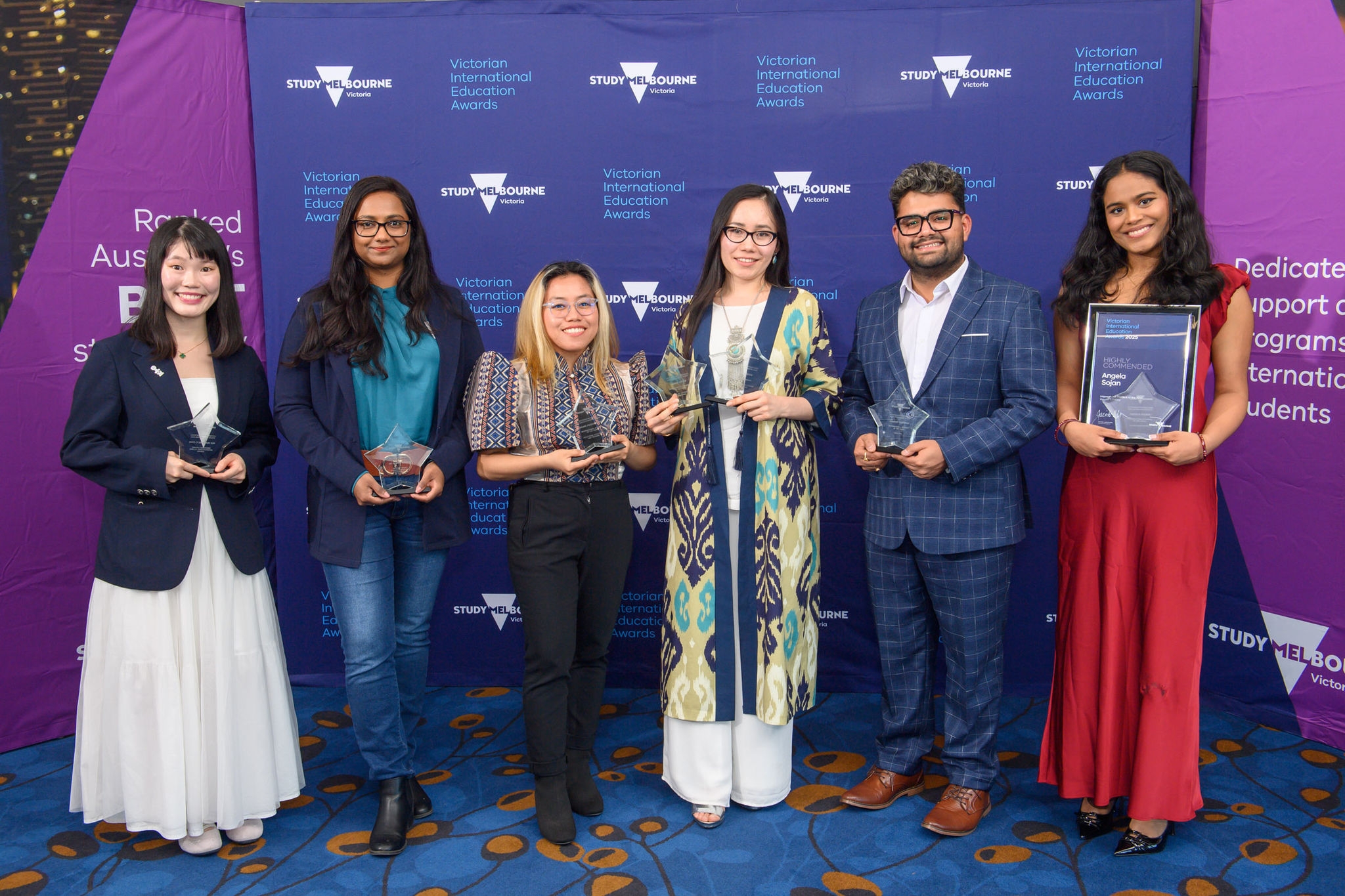 2025 Study Melbourne International Student Awards winners and finalists standing with their certificates