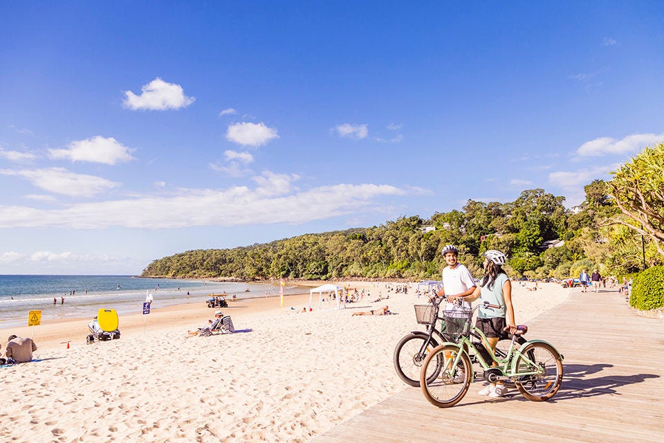 International students bike riding at the Sunshine Coast. Image courtesy of Tourism Australia. 