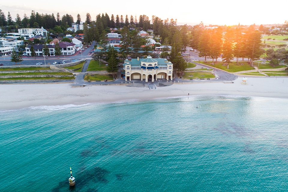 Cottesloe is a beach-side suburb of the city of Perth in Western Australia. It is located roughly halfway between Perth's central business district and the port of Fremantle. It is famous for its beaches, cafes and relaxed lifestyle.
