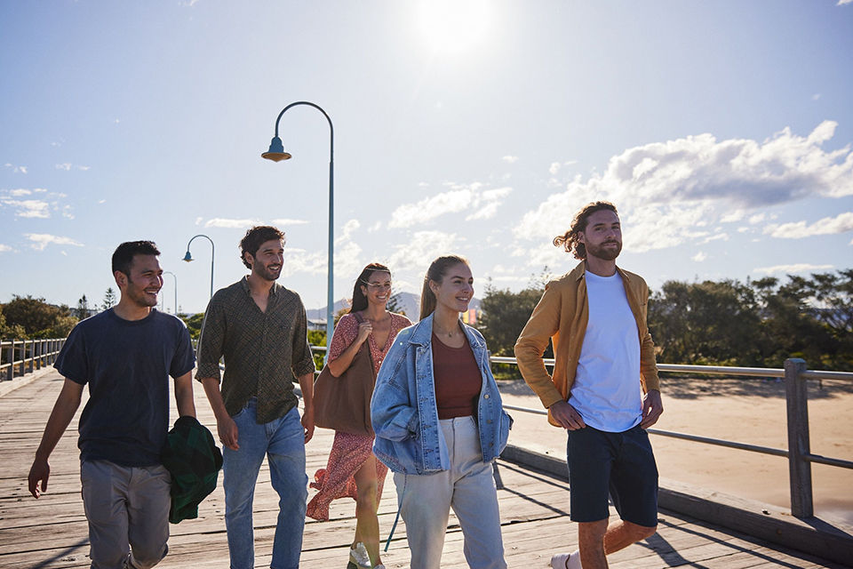 Friends enjoying a walk on the Coffs Harbour Jetty, Coffs Harbour