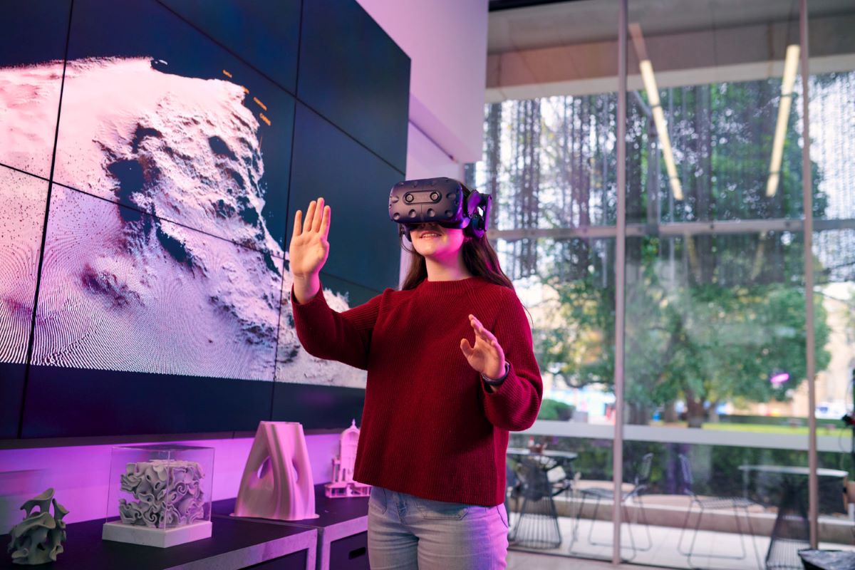 International student with virtual reality headset 
